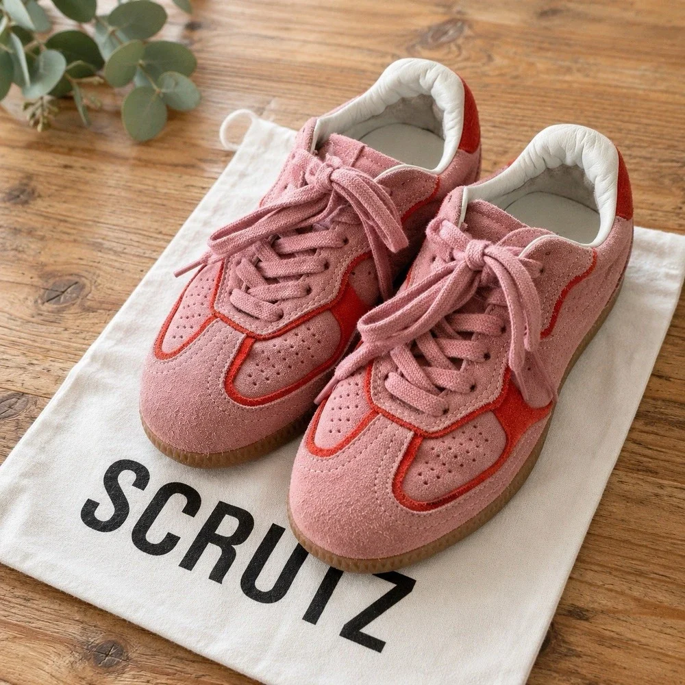 ALOHAS Women's Sz 6 Pink Red Suede Low Top Retro Shoes Sneakers